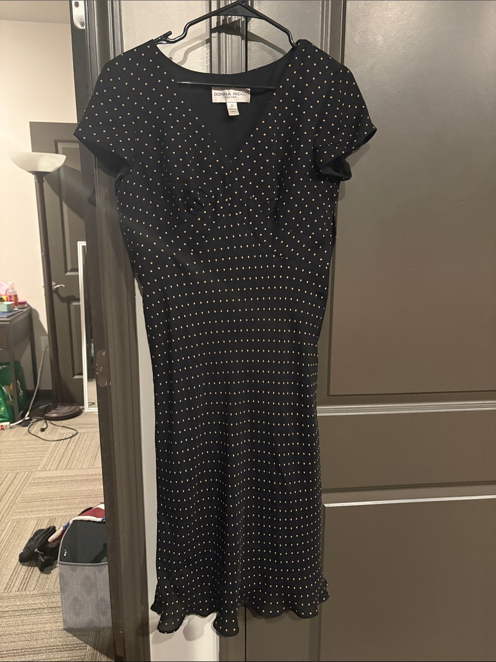 Donna Ricco Black Midi Dress with White Polka Dots
